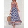 image:imagePRETTYGARDEN Summer Dresses for Women 2026 Casual Spaghetti Strap Beach Long Sundresses Boho Floral Smocked Maxi Flowy DressDark Blue