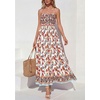 image:imagePRETTYGARDEN Summer Dresses for Women 2026 Casual Spaghetti Strap Beach Long Sundresses Boho Floral Smocked Maxi Flowy DressWhite