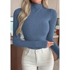 image:imagePRETTYGARDEN Long Sleeve Shirts for Women Fall Clothes  Soft Brushed Ribbed Knit Pullover Mock Neck Lightweight Sweater Comfy Underscrubs Basic Casual Winter Layering TopsDusty Blue