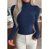 image:imagePRETTYGARDEN Long Sleeve Shirts for Women Fall Clothes  Soft Brushed Ribbed Knit Pullover Mock Neck Lightweight Sweater Comfy Underscrubs Basic Casual Winter Layering TopsNavy Blue
