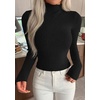 image:imagePRETTYGARDEN Long Sleeve Shirts for Women Fall Clothes  Soft Brushed Ribbed Knit Pullover Mock Neck Lightweight Sweater Comfy Underscrubs Basic Casual Winter Layering TopsBlack