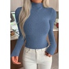 image:imagePRETTYGARDEN Long Sleeve Shirts for Women Fall Clothes  Soft Brushed Ribbed Knit Pullover Mock Neck Lightweight Sweater Comfy Underscrubs Basic Casual Winter Layering TopsDusty Blue