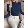 image:imagePRETTYGARDEN Long Sleeve Shirts for Women Fall Clothes  Soft Brushed Ribbed Knit Pullover Mock Neck Lightweight Sweater Comfy Underscrubs Basic Casual Winter Layering TopsNavy Blue