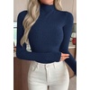 image:imagePRETTYGARDEN Long Sleeve Shirts for Women Fall Clothes  Soft Brushed Ribbed Knit Pullover Mock Neck Lightweight Sweater Comfy Underscrubs Basic Casual Winter Layering TopsNavy Blue