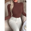 image:imagePRETTYGARDEN Long Sleeve Shirts for Women Fall Clothes  Soft Brushed Ribbed Knit Pullover Mock Neck Lightweight Sweater Comfy Underscrubs Basic Casual Winter Layering TopsCoffee