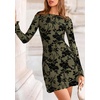 image:imagePRETTYGARDEN Womens 2026 Fall Fashion Floral Long Sleeve Mini Dress Mesh Bodycon Short Party Date Night Going Out DressesArmy Green