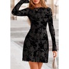 image:imagePRETTYGARDEN Womens 2026 Fall Fashion Floral Long Sleeve Mini Dress Mesh Bodycon Short Party Date Night Going Out DressesBlack