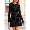 image:imagePRETTYGARDEN Womens 2026 Fall Fashion Floral Long Sleeve Mini Dress Mesh Bodycon Short Party Date Night Going Out DressesBlack