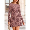 image:imagePRETTYGARDEN Womens 2026 Fall Fashion Floral Long Sleeve Mini Dress Mesh Bodycon Short Party Date Night Going Out DressesDusty Pink