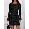 image:imagePRETTYGARDEN Womens 2026 Fall Fashion Floral Long Sleeve Mini Dress Mesh Bodycon Short Party Date Night Going Out DressesFloral Black