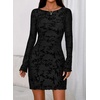 image:imagePRETTYGARDEN Womens 2026 Fall Fashion Floral Long Sleeve Mini Dress Mesh Bodycon Short Party Date Night Going Out DressesFloral Black