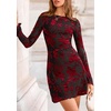 image:imagePRETTYGARDEN Womens 2026 Fall Fashion Floral Long Sleeve Mini Dress Mesh Bodycon Short Party Date Night Going Out DressesFloral Black Red