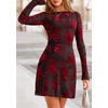 image:imagePRETTYGARDEN Womens 2026 Fall Fashion Floral Long Sleeve Mini Dress Mesh Bodycon Short Party Date Night Going Out DressesFloral Black Red