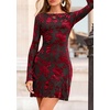 image:imagePRETTYGARDEN Womens 2026 Fall Fashion Floral Long Sleeve Mini Dress Mesh Bodycon Short Party Date Night Going Out DressesFloral Black Red