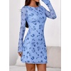 image:imagePRETTYGARDEN Womens 2026 Fall Fashion Floral Long Sleeve Mini Dress Mesh Bodycon Short Party Date Night Going Out DressesFloral Light Blue