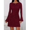 image:imagePRETTYGARDEN Womens 2026 Fall Fashion Floral Long Sleeve Mini Dress Mesh Bodycon Short Party Date Night Going Out DressesFloral Wine Red