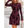 image:imagePRETTYGARDEN Womens 2026 Fall Fashion Floral Long Sleeve Mini Dress Mesh Bodycon Short Party Date Night Going Out DressesRed