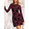 image:imagePRETTYGARDEN Womens 2026 Fall Fashion Floral Long Sleeve Mini Dress Mesh Bodycon Short Party Date Night Going Out DressesRed