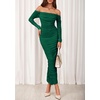 image:imagePRETTYGARDEN Womens 2026 Fall Long Sleeve Maxi Dress Off Shoulder Mesh Ruched Bodycon Trendy Long Wedding Guest DressesDark Green