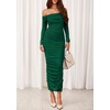 image:imagePRETTYGARDEN Womens 2026 Fall Long Sleeve Maxi Dress Off Shoulder Mesh Ruched Bodycon Trendy Long Wedding Guest DressesDark Green