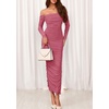 image:imagePRETTYGARDEN Womens 2026 Fall Long Sleeve Maxi Dress Off Shoulder Mesh Ruched Bodycon Trendy Long Wedding Guest DressesDark Pink