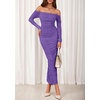 image:imagePRETTYGARDEN Womens 2026 Fall Long Sleeve Maxi Dress Off Shoulder Mesh Ruched Bodycon Trendy Long Wedding Guest DressesGrey Purple
