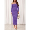 image:imagePRETTYGARDEN Womens 2026 Fall Long Sleeve Maxi Dress Off Shoulder Mesh Ruched Bodycon Trendy Long Wedding Guest DressesGrey Purple