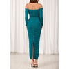 image:imagePRETTYGARDEN Womens 2026 Fall Long Sleeve Maxi Dress Off Shoulder Mesh Ruched Bodycon Trendy Long Wedding Guest DressesLake Blue
