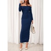 image:imagePRETTYGARDEN Womens 2026 Fall Long Sleeve Maxi Dress Off Shoulder Mesh Ruched Bodycon Trendy Long Wedding Guest DressesNavy Blue