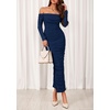 image:imagePRETTYGARDEN Womens 2026 Fall Long Sleeve Maxi Dress Off Shoulder Mesh Ruched Bodycon Trendy Long Wedding Guest DressesNavy Blue
