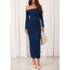 image:imagePRETTYGARDEN Womens 2026 Fall Long Sleeve Maxi Dress Off Shoulder Mesh Ruched Bodycon Trendy Long Wedding Guest DressesNavy Blue
