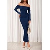 image:imagePRETTYGARDEN Womens 2026 Fall Long Sleeve Maxi Dress Off Shoulder Mesh Ruched Bodycon Trendy Long Wedding Guest DressesNavy Blue