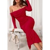 image:imagePRETTYGARDEN Womens 2026 Fall Long Sleeve Maxi Dress Off Shoulder Mesh Ruched Bodycon Trendy Long Wedding Guest DressesRed