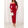 image:imagePRETTYGARDEN Womens 2026 Fall Long Sleeve Maxi Dress Off Shoulder Mesh Ruched Bodycon Trendy Long Wedding Guest DressesRed