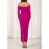 image:imagePRETTYGARDEN Womens 2026 Fall Long Sleeve Maxi Dress Off Shoulder Mesh Ruched Bodycon Trendy Long Wedding Guest DressesRose Red