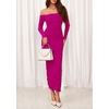 image:imagePRETTYGARDEN Womens 2026 Fall Long Sleeve Maxi Dress Off Shoulder Mesh Ruched Bodycon Trendy Long Wedding Guest DressesRose Red