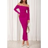 image:imagePRETTYGARDEN Womens 2026 Fall Long Sleeve Maxi Dress Off Shoulder Mesh Ruched Bodycon Trendy Long Wedding Guest DressesRose Red