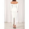 image:imagePRETTYGARDEN Womens 2026 Fall Long Sleeve Maxi Dress Off Shoulder Mesh Ruched Bodycon Trendy Long Wedding Guest DressesWhite