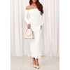 image:imagePRETTYGARDEN Womens 2026 Fall Long Sleeve Maxi Dress Off Shoulder Mesh Ruched Bodycon Trendy Long Wedding Guest DressesWhite