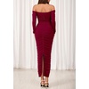 image:imagePRETTYGARDEN Womens 2026 Fall Long Sleeve Maxi Dress Off Shoulder Mesh Ruched Bodycon Trendy Long Wedding Guest DressesWine Red
