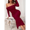 image:imagePRETTYGARDEN Womens 2026 Fall Long Sleeve Maxi Dress Off Shoulder Mesh Ruched Bodycon Trendy Long Wedding Guest DressesWine Red