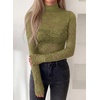image:imagePRETTYGARDEN Womens Lace Long Sleeve Top Mesh Sheer Blouses Mock Neck See Through Slim Fitted Tops 2026 Fall Fashion ClothesGreen