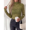 image:imagePRETTYGARDEN Womens Lace Long Sleeve Top Mesh Sheer Blouses Mock Neck See Through Slim Fitted Tops 2026 Fall Fashion ClothesGreen