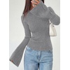 image:imagePRETTYGARDEN Womens Lightweight Mock Neck Sweaters  Bell Long Sleeve Tops Slim Fitted Pullover Soft Ribbed Knit Going Out Outfits Fall Winter Layering Fashion ClothingGrey