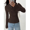 image:imagePRETTYGARDEN Womens Lightweight Mock Neck Sweaters  Bell Long Sleeve Tops Slim Fitted Pullover Soft Ribbed Knit Going Out Outfits Fall Winter Layering Fashion ClothingBrown