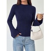 image:imagePRETTYGARDEN Womens Lightweight Mock Neck Sweaters  Bell Long Sleeve Tops Slim Fitted Pullover Soft Ribbed Knit Going Out Outfits Fall Winter Layering Fashion ClothingNavy Blue