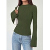 image:imagePRETTYGARDEN Womens Lightweight Mock Neck Sweaters  Bell Long Sleeve Tops Slim Fitted Pullover Soft Ribbed Knit Going Out Outfits Fall Winter Layering Fashion ClothingArmy Green