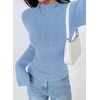 image:imagePRETTYGARDEN Womens Lightweight Mock Neck Sweaters  Bell Long Sleeve Tops Slim Fitted Pullover Soft Ribbed Knit Going Out Outfits Fall Winter Layering Fashion ClothingLight Blue
