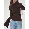 image:imagePRETTYGARDEN Womens Lightweight Mock Neck Sweaters  Bell Long Sleeve Tops Slim Fitted Pullover Soft Ribbed Knit Going Out Outfits Fall Winter Layering Fashion ClothingBrown