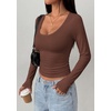 image:imagePRETTYGARDEN Womens Long Sleeve Tops 2026 Casual Scoop Neck Basic Tees Slim Fitted Tshirts Layer Knit Fall OutfitsBrown